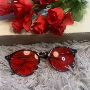 🌹TIJN • Premium Blue Light Blocking Retro Round Sunglasses with Red Lenses • EUC